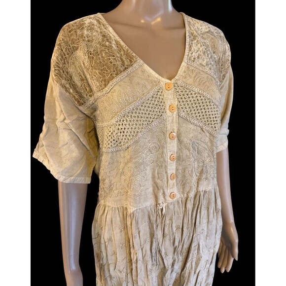 Vtg 70s CREEM Dress Hippie Boho Viscose Maxi Farmhouse Cottage core Tie Elephant - Picture 16 of 16